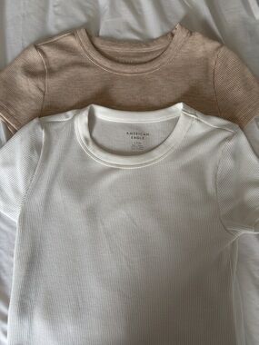 American Eagle Kids’ and Two Piece Tee Sleeve Ribbed Tee - White and Beige